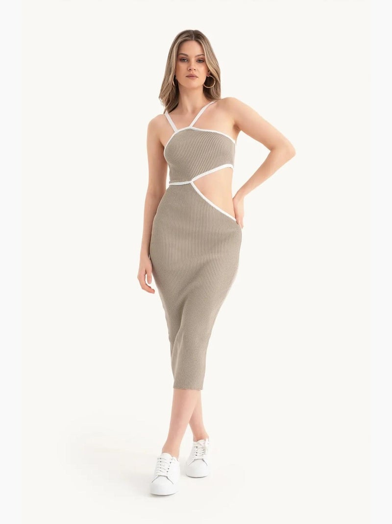 Abito midi monospalla con spacco laterale hiccup Beige naturale - Kiabi