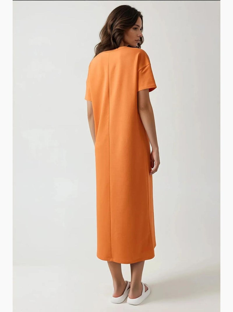 Abito midi relaxed fit con girocollo hiccup Arancione chiaro - Kiabi