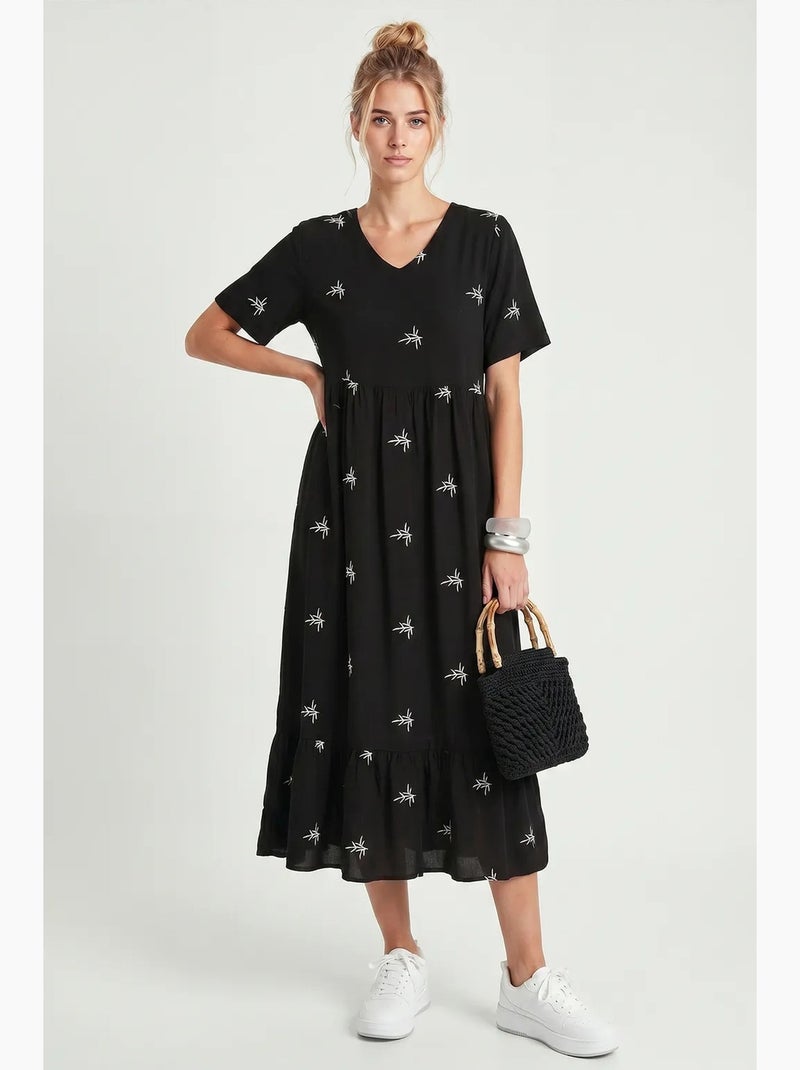 Abito midi ricamato con scollo a v istanbul Nero - Kiabi