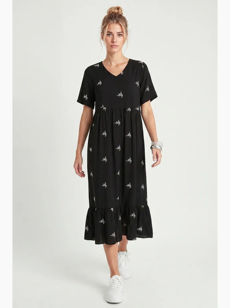 Abito midi ricamato con scollo a v istanbul Nero - Kiabi
