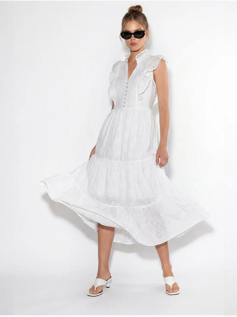 Abito midi ricamato in misto cotone lucci Bianco - Kiabi
