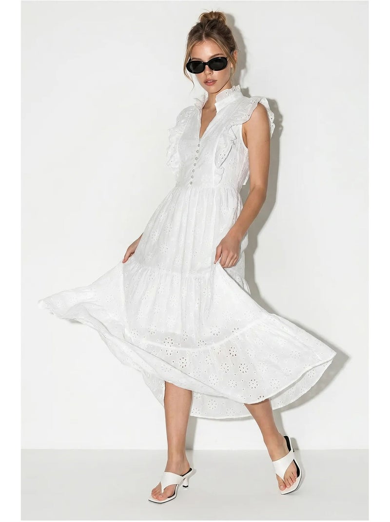 Abito midi ricamato in misto cotone lucci Bianco - Kiabi