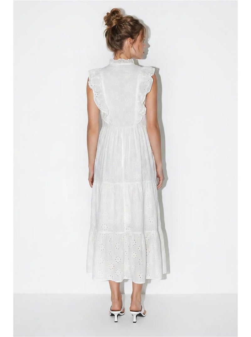 Abito midi ricamato in misto cotone lucci Bianco - Kiabi