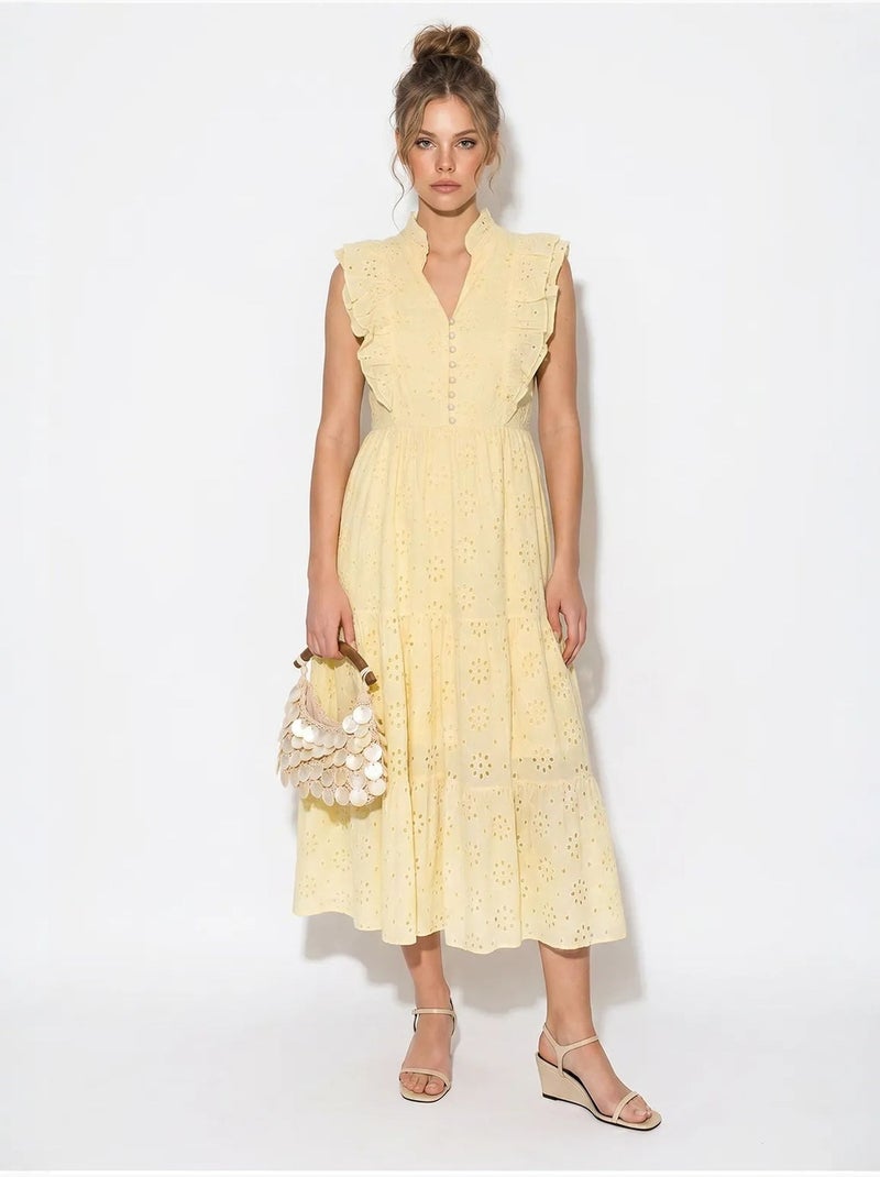 Abito midi ricamato in misto cotone lucci Giallo limone - Kiabi