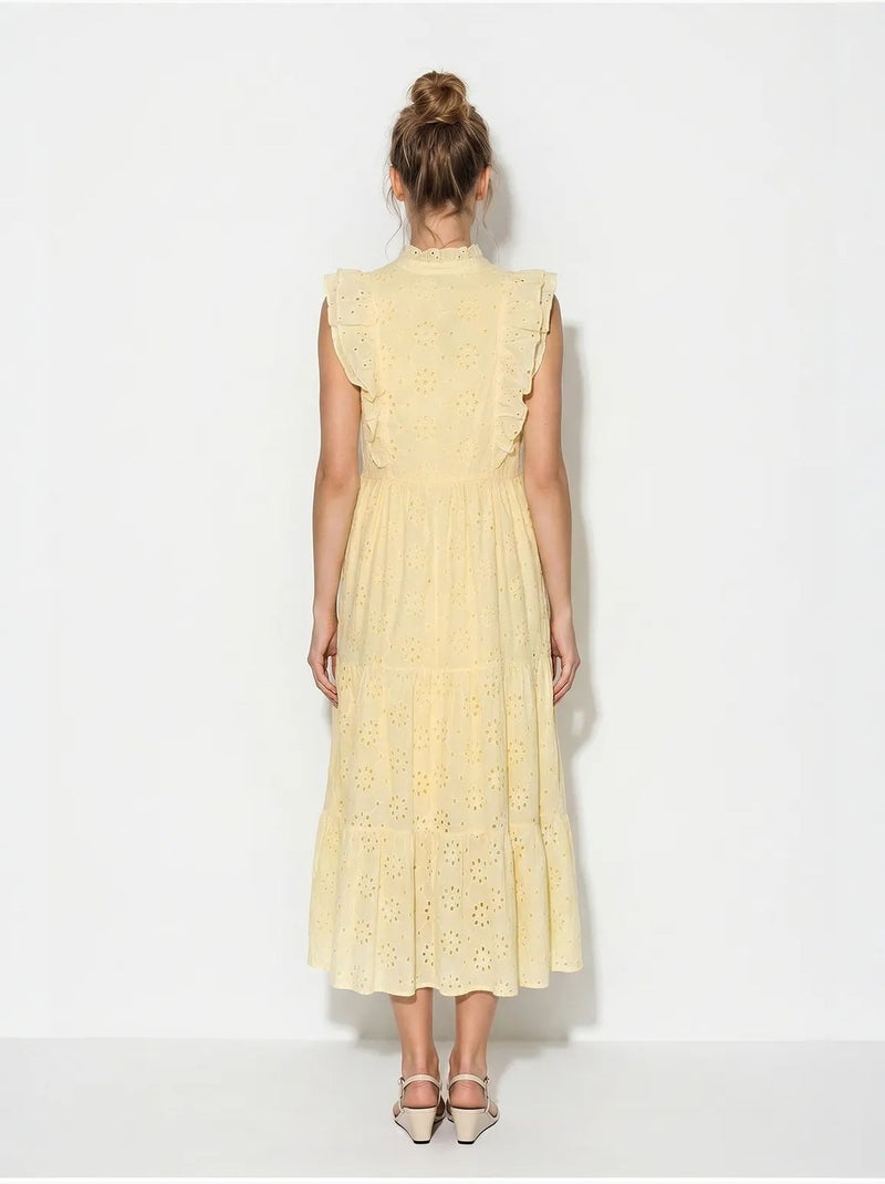 Abito midi ricamato in misto cotone lucci Giallo limone - Kiabi