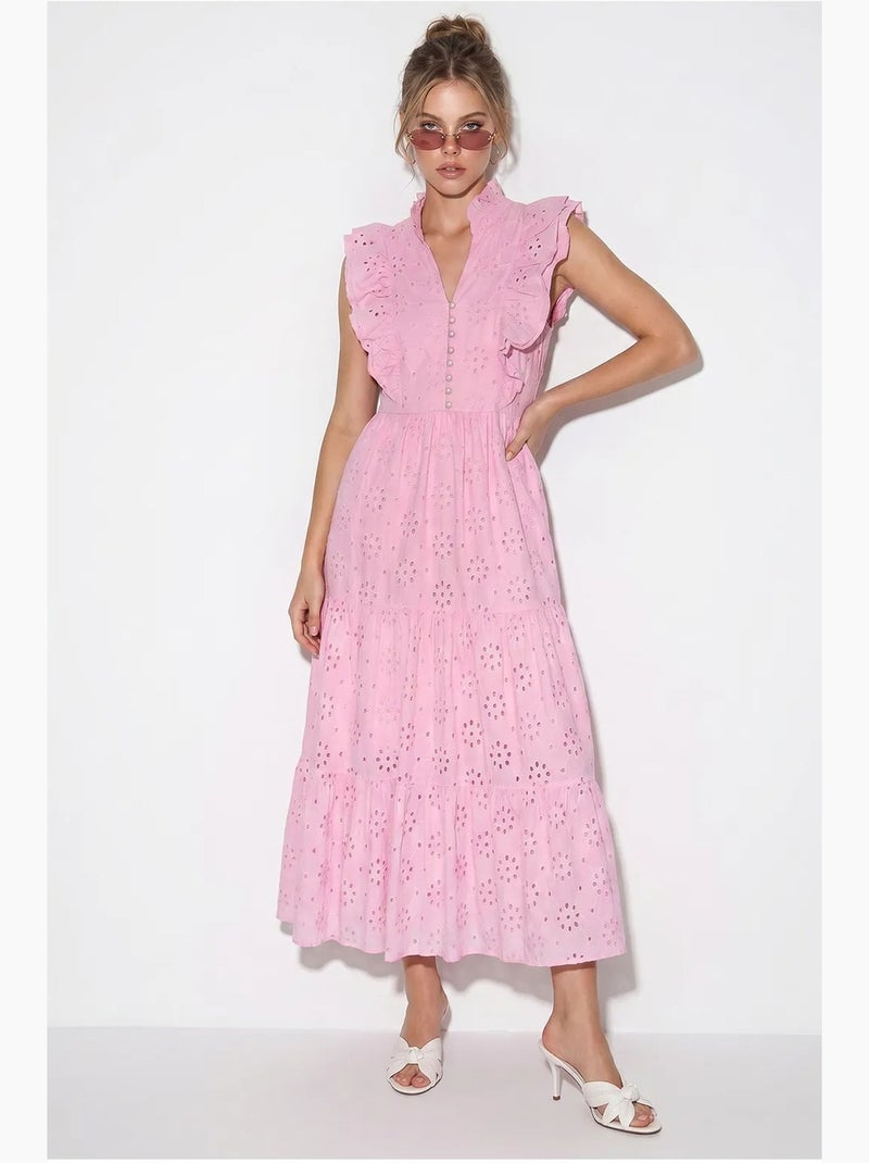 Abito midi ricamato in misto cotone lucci Rosa - Kiabi