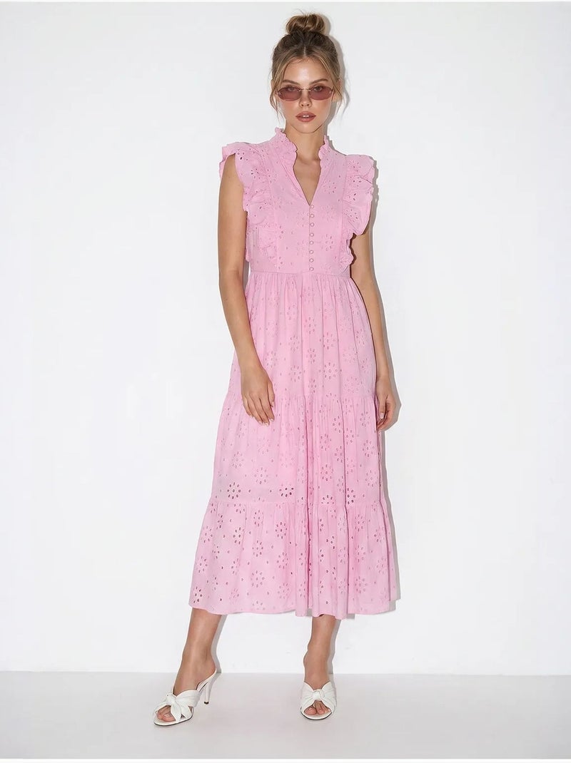Abito midi ricamato in misto cotone lucci Rosa - Kiabi