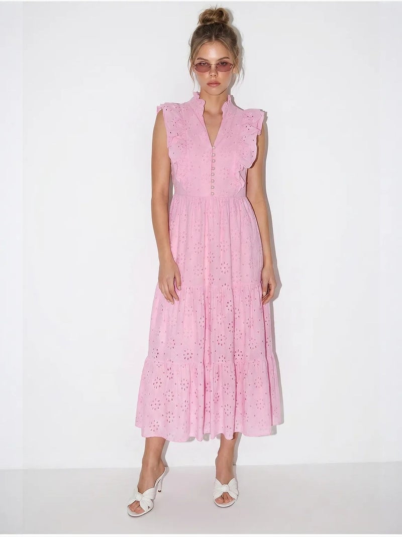 Abito midi ricamato in misto cotone lucci Rosa - Kiabi