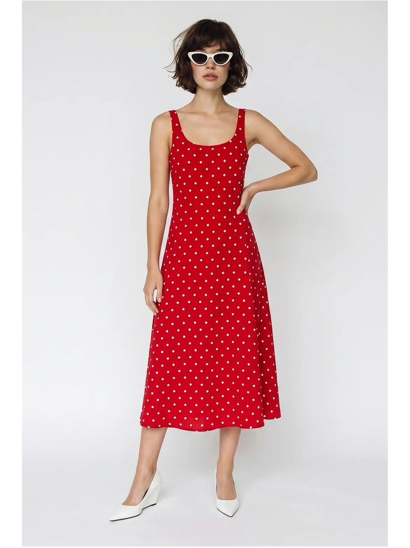 Abito midi senza maniche a pois con dettaglio annodato lucci Rosso - Kiabi
