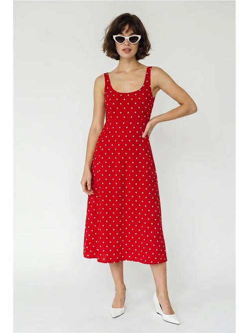 Abito midi senza maniche a pois con dettaglio annodato lucci - Kiabi Abito midi senza maniche a pois con dettaglio annodato lucci - Kiabi