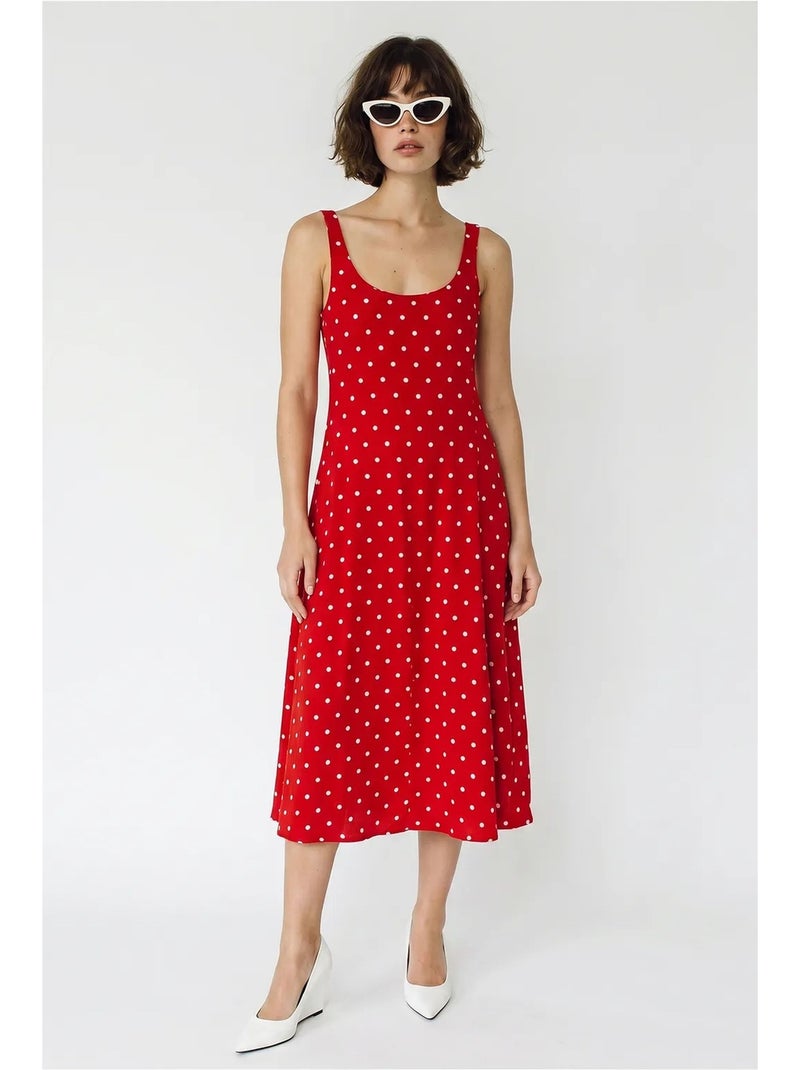 Abito midi senza maniche a pois con dettaglio annodato lucci Rosso - Kiabi