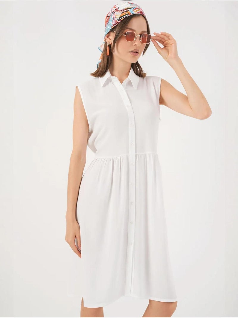 Abito midi senza maniche con bottoni e colletto a camicia bdart Bianco - Kiabi
