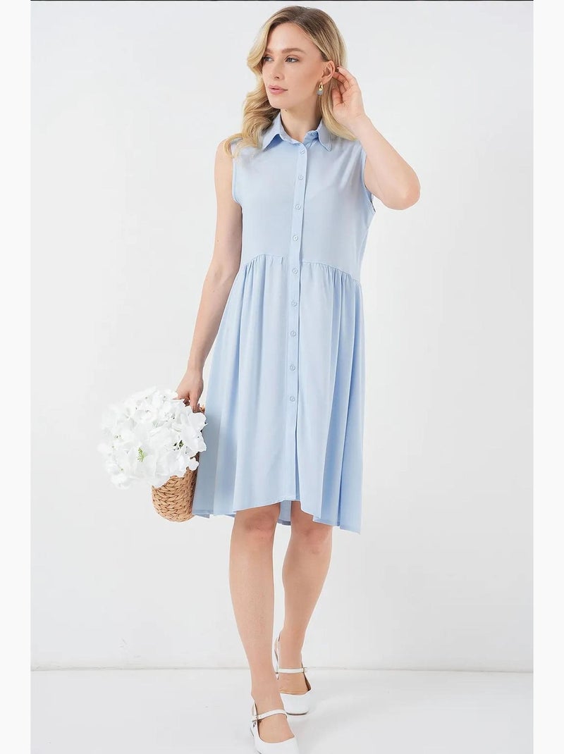 Abito midi senza maniche con bottoni e colletto a camicia bdart Blu chiaro - Kiabi