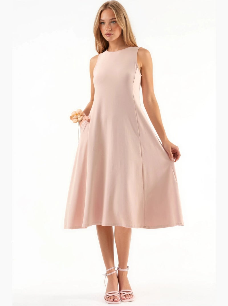Abito midi senza maniche con tasche busem Rosa pallido - Kiabi
