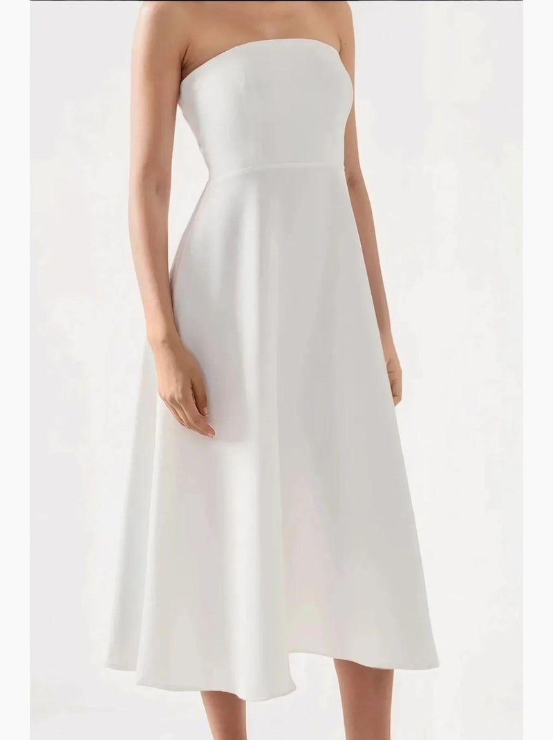 Abito midi senza spalline a forma di a hiccup Bianco - Kiabi