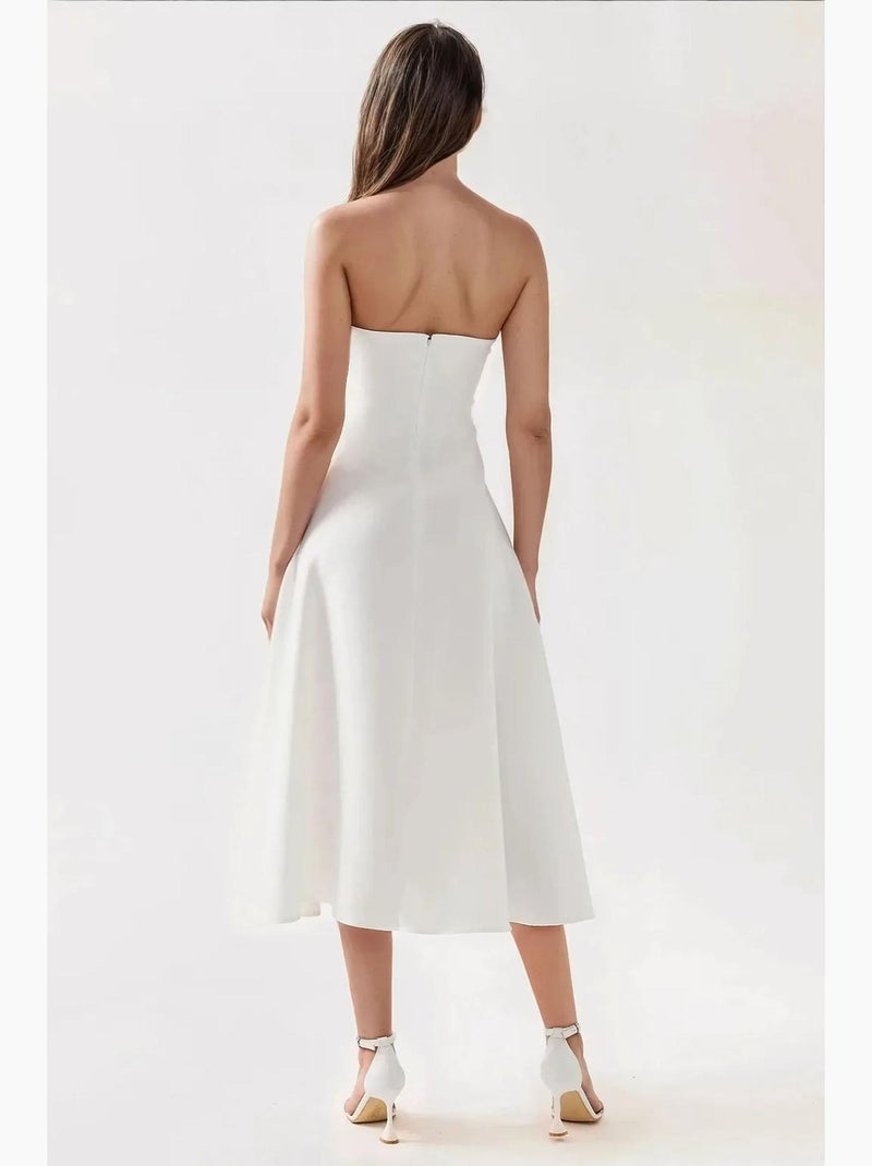 Abito midi senza spalline a forma di a hiccup Bianco - Kiabi