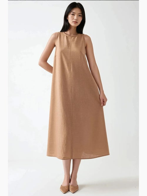 Abito midi smanicato con scollo a girocollo effetto lino hiccup - Kiabi