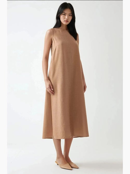 Abito midi smanicato con scollo a girocollo effetto lino hiccup - Kiabi