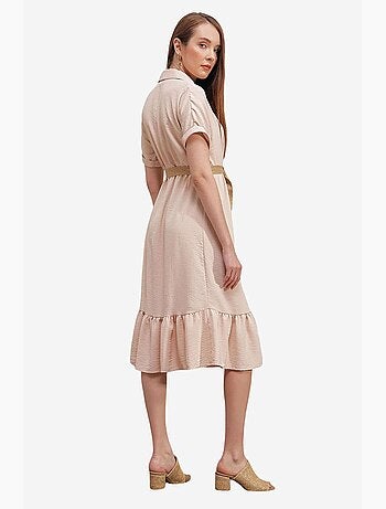 Abito midi testurizzato con cintura e colletto a camicia bdart