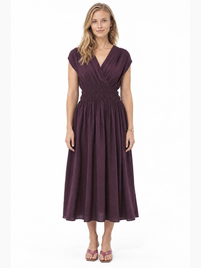 Abito midi testurizzato con scollo a v busem Rosso bordeaux - Kiabi