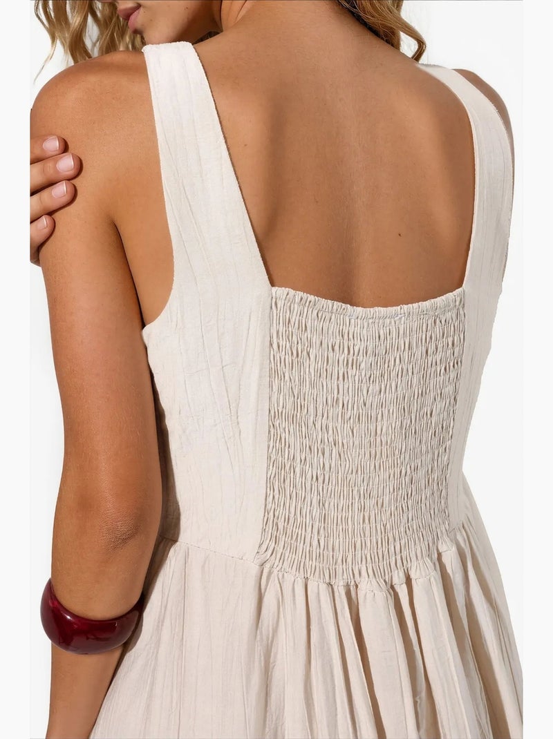 Abito midi tinta unita con scollo quadrato busem Beige argilla - Kiabi