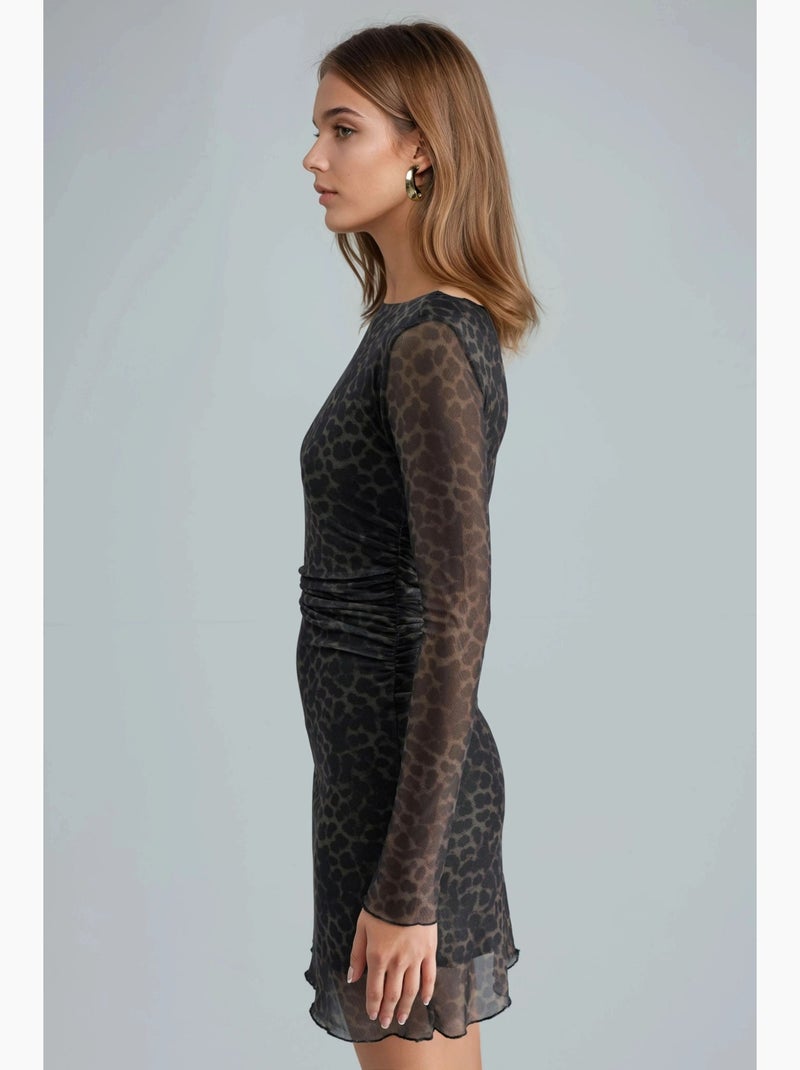 Abito mini a linea a con stampa leopardata busem Marrone chiaro - Kiabi