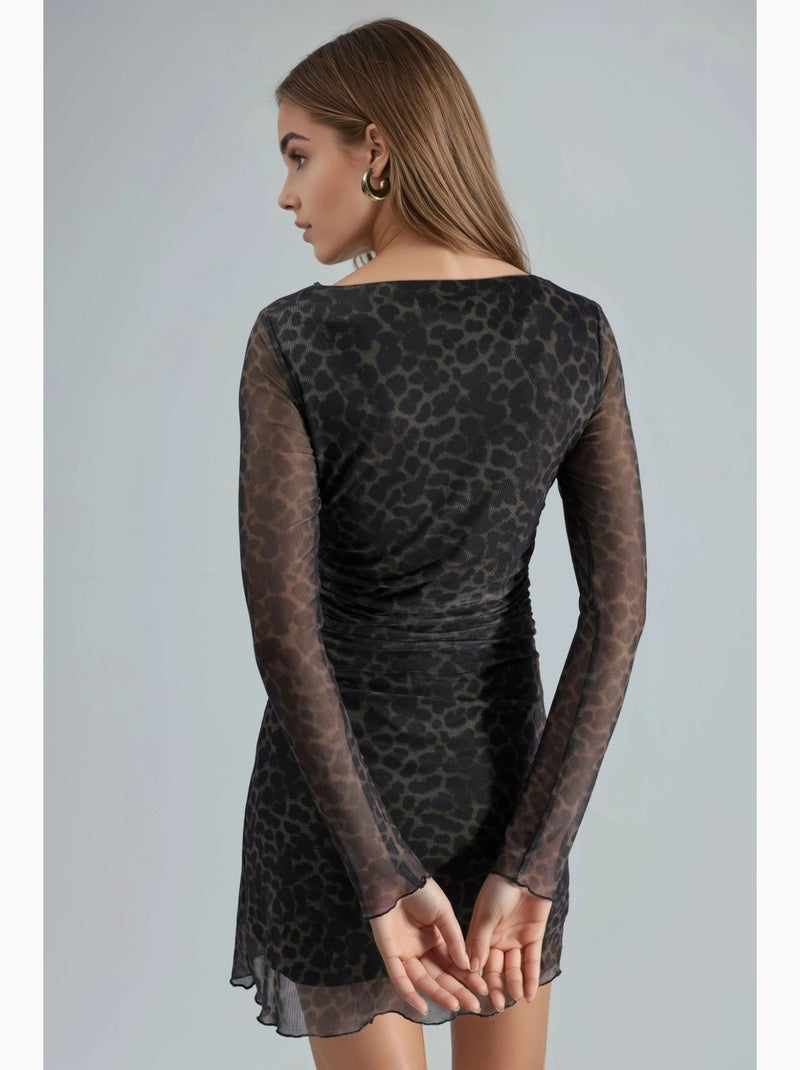 Abito mini a linea a con stampa leopardata busem Marrone chiaro - Kiabi