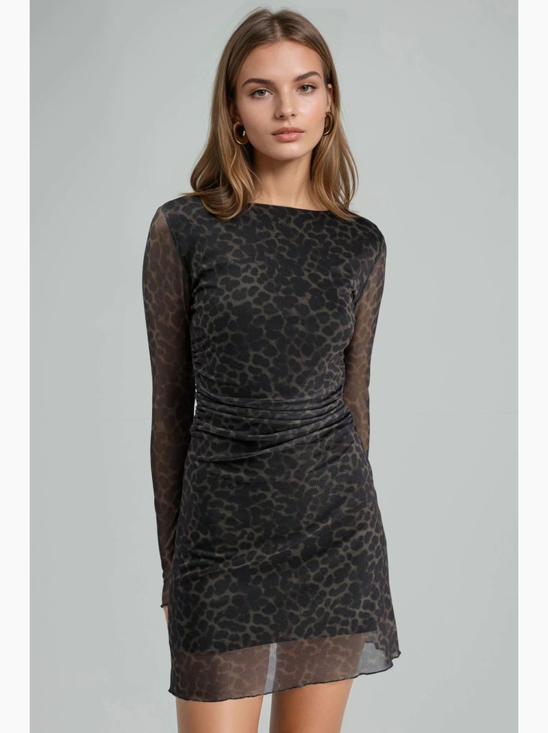 Abito mini a linea a con stampa leopardata busem Marrone chiaro - Kiabi