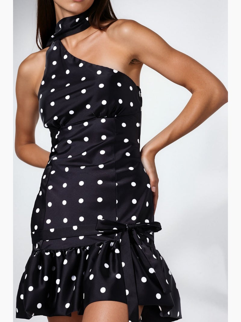 Abito mini a pois con colletto a scialle hiccup Nero - Kiabi