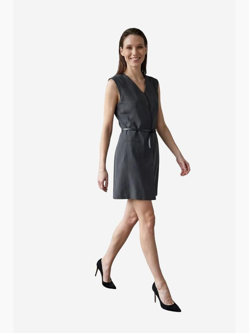 Abito mini a tunica senza maniche con scollo a v e cintura my fashion Grigio nero - Kiabi