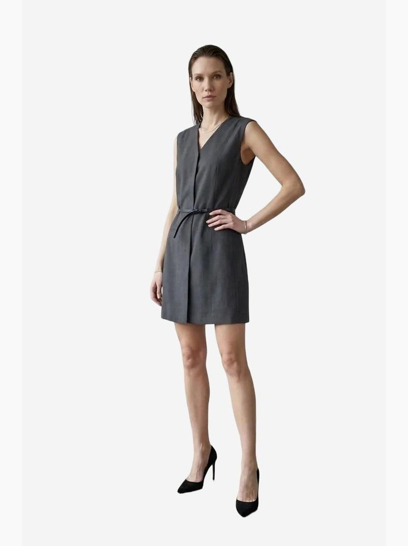 Abito mini a tunica senza maniche con scollo a v e cintura my fashion Grigio nero - Kiabi