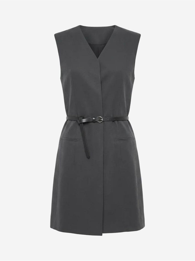 Abito mini a tunica senza maniche con scollo a v e cintura my fashion Grigio nero - Kiabi