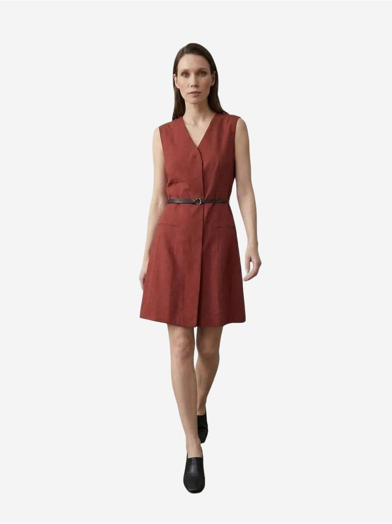 Abito mini a tunica senza maniche con scollo a v e cintura my fashion Rosso bordeaux - Kiabi