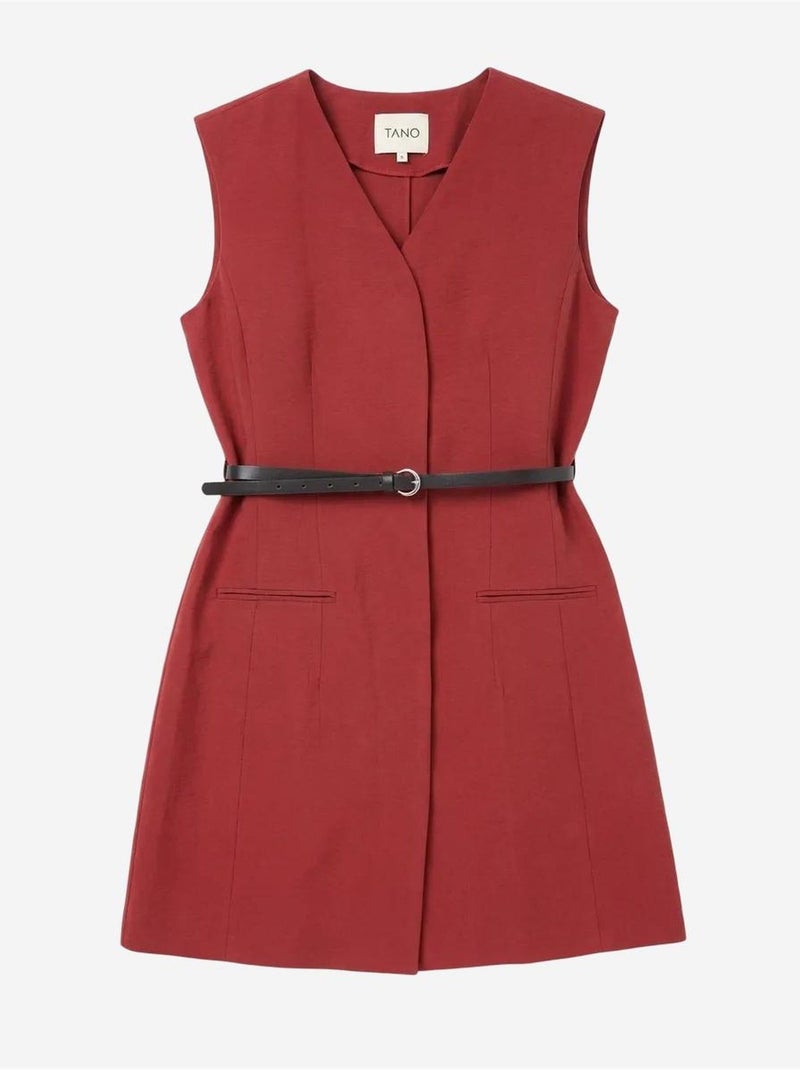 Abito mini a tunica senza maniche con scollo a v e cintura my fashion Rosso bordeaux - Kiabi