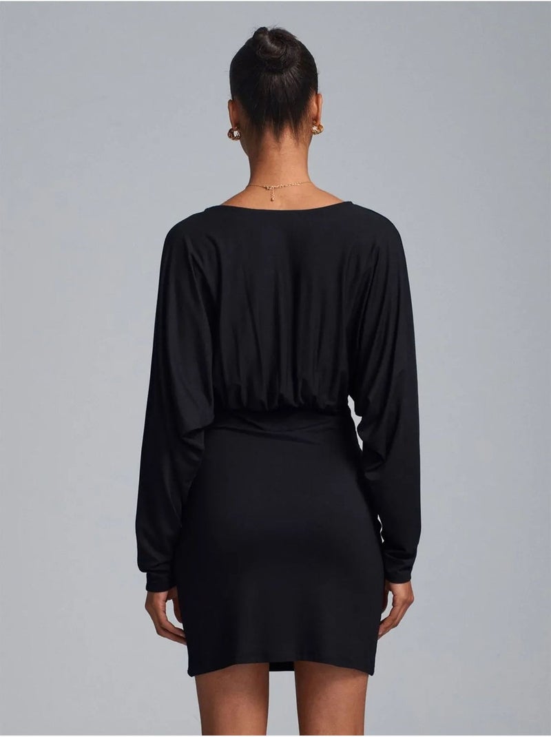 Abito mini aderente con drappeggio dilvin Nero - Kiabi