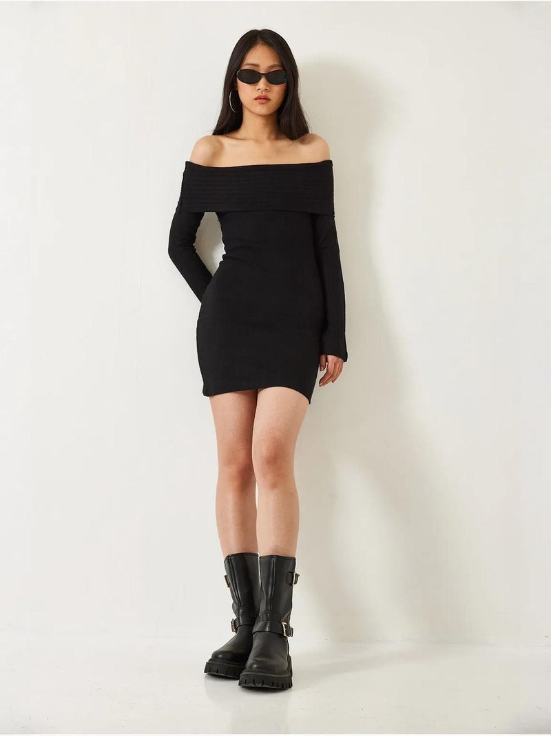 Abito mini bardot aderente lucci Nero - Kiabi