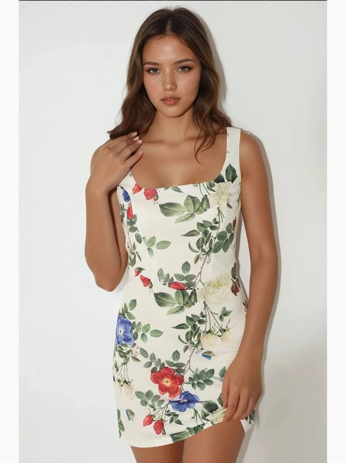 Abito mini bodycon con scollo quadrato e stampa floreale hiccup - Kiabi