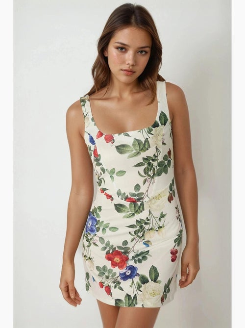Abito mini bodycon con scollo quadrato e stampa floreale hiccup - Kiabi