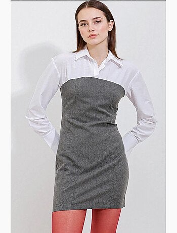 Abito mini color block con colletto a camicia e maniche lunghe bdart
