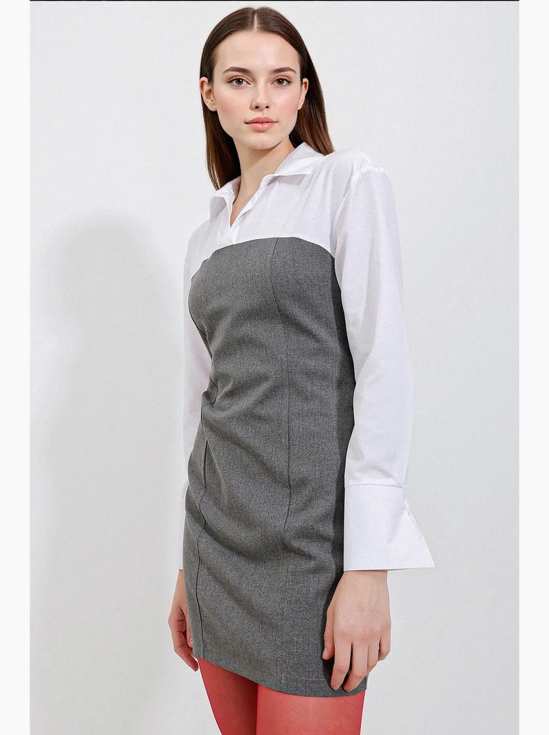 Abito mini color block con colletto a camicia e maniche lunghe bdart Grigio nero - Kiabi