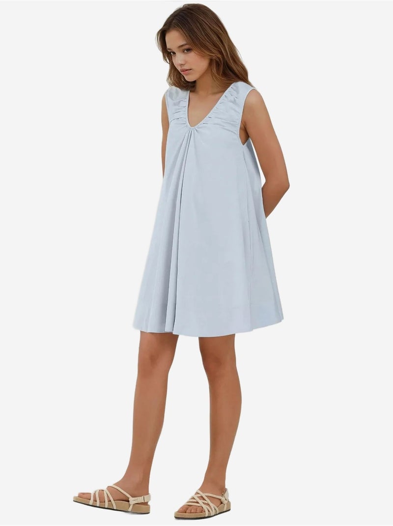 Abito mini con scollo a u e linea ad a hiccup Blu cielo - Kiabi