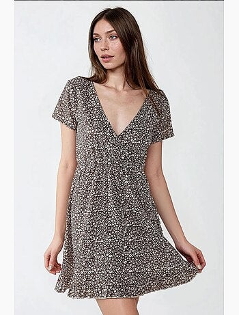 Abito mini con scollo a v e stampa floreale micro, hiccup