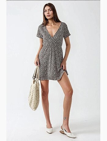 Abito mini con scollo a v e stampa floreale micro, hiccup