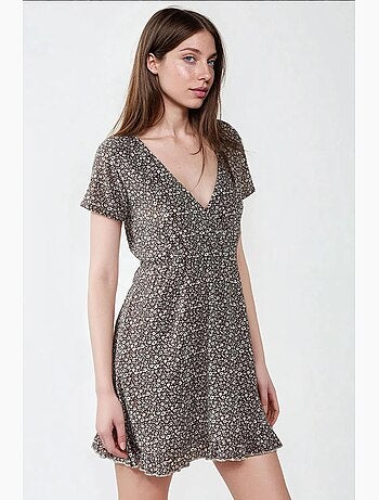 Abito mini con scollo a v e stampa floreale micro, hiccup
