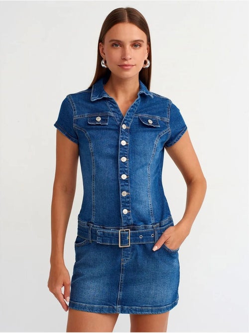 Abito mini in denim con cintura dilvin - Kiabi Abito mini in denim con cintura dilvin - Kiabi