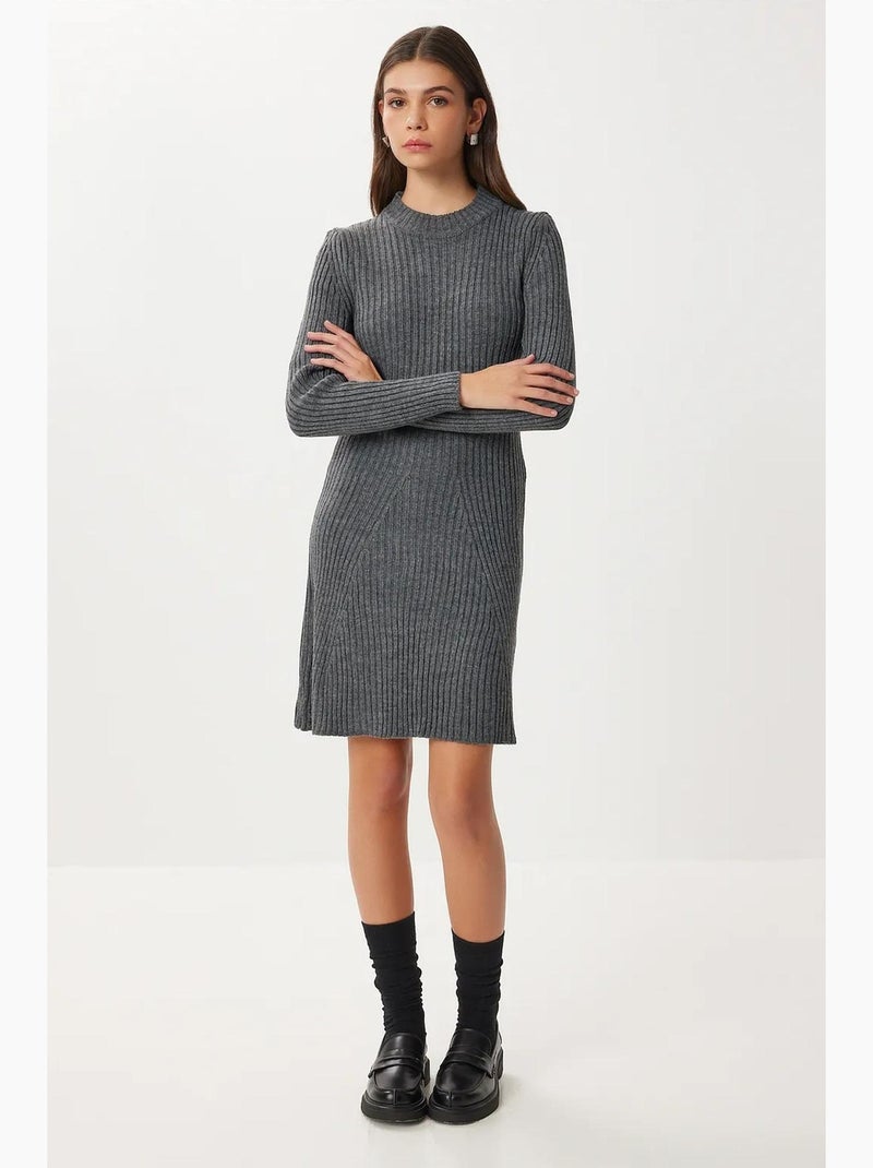 Abito mini in maglia a coste a linea a istanbul Grigio nero - Kiabi