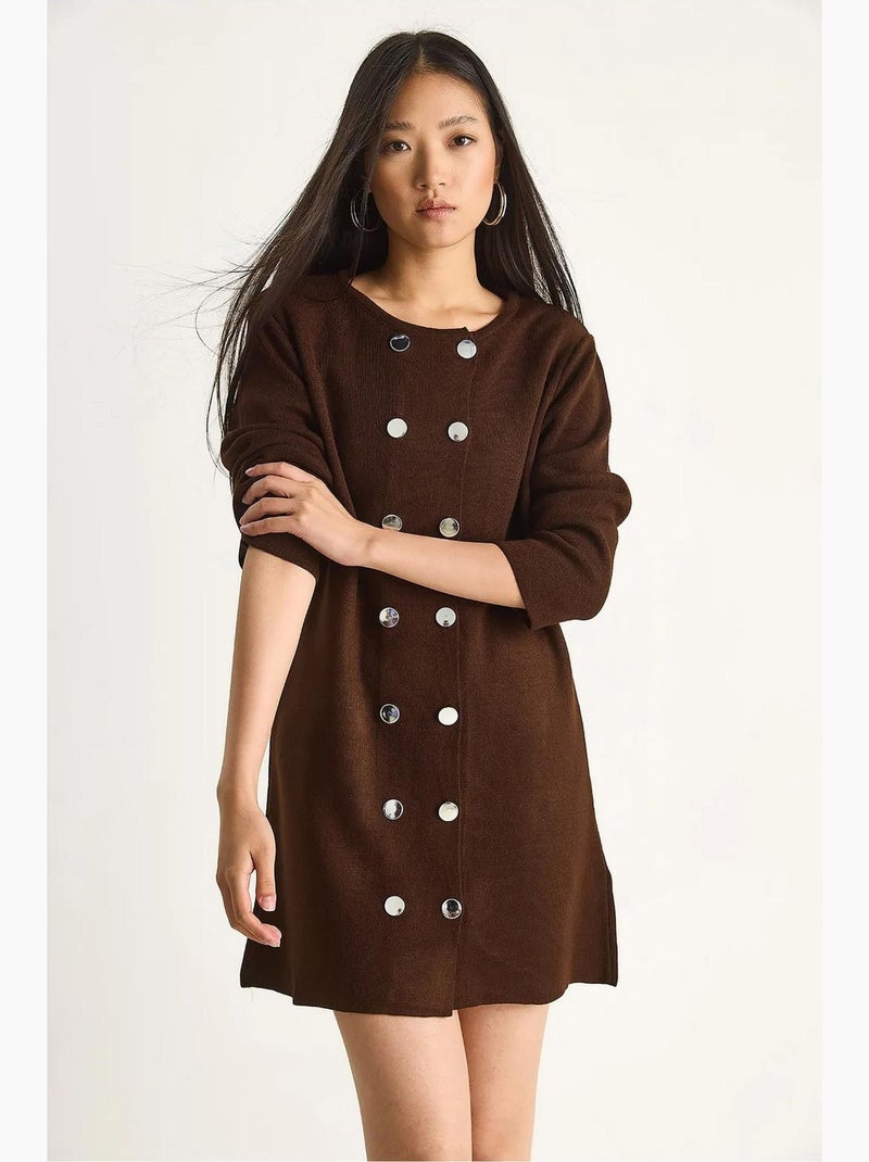 Abito mini in maglia con bottoni lucci Marrone cioccolato - Kiabi