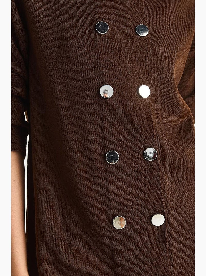 Abito mini in maglia con bottoni lucci Marrone cioccolato - Kiabi