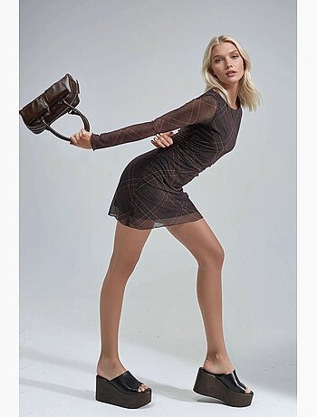 Abito mini in tulle a quadri busem
