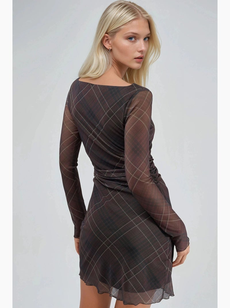 Abito mini in tulle a quadri busem Marrone chiaro - Kiabi